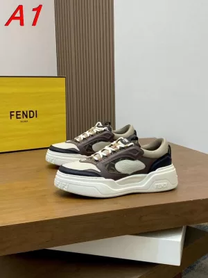 2026発売【Fendi】スニーカー レザー FF柄×迷彩 白底 ホワイト×布朗 カジュアル