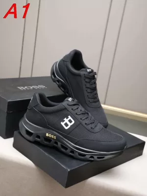 2026新作【BOSS】ローカットスニーカー メッシュ×レザー 镂空中底 BLACK ストリート