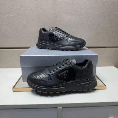 2026入荷【Prada】スニーカー レザー エンボス crocodile纹様 Black カジュアル