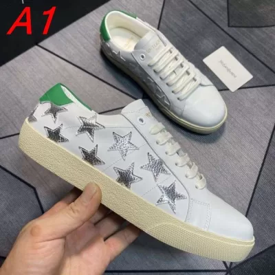 2026入荷【Saint Laurent】スニーカーレザー 星装飾 爬虫類柄 YSL Logo 白×緑×シルバー カジュアル