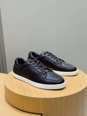 【Christian Louboutin】スニーカー レザー 荔枝紋様×五金装飾 ブラウン×ホワイト×シルバー フォーマル