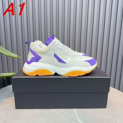 【AMI Paris】チャンキースニーカー レザー×メッシュ カラーブロック パープル×オレンジ×ベージュ ストリート