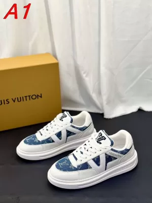2026発売中！【Louis Vuitton】スニーカーレザー×デニム モノグラム VUITTON装饰 ホワイト×ネイビー カジュアル