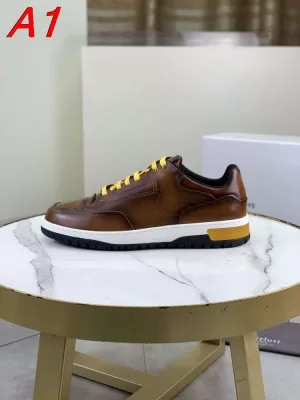 2026入荷しました【Berluti】ローカットスニーカー レザー アンティック×イエロー 布朗×イエロー ストリート