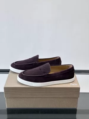 2026発売【Christian Louboutin】ローファー スエード H字标识 バーガンディ×ホワイト フォーマル