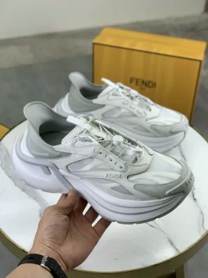 2026入荷【Fendi】チャンキースニーカー メッシュ×レザー F柄 白底 グレー×ホワイト カジュアル