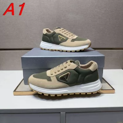 【Prada】スニーカー スエード×レザー 金縁三角标 カーキ×グリーン カジュアル
