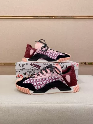 2026発売中！【Dolce & Gabbana】チャンキースニーカー 粗花呢×レザー DG柄 ピンク×バーガンディ カジュアル