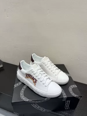 2026発売【Versace】スニーカー レザー VERSACE Logo 希腊鍵巻底 白×赤 カジュアル