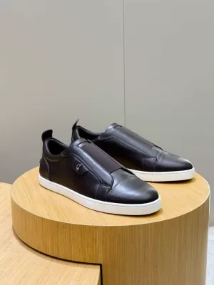 【Christian Louboutin】スリッポン レザー 弹性织带×C字五金 ブラウン×ブラック×白 フォーマル