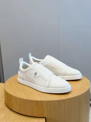 2026新作発表【Christian Louboutin】スリッポン レザー 弹性织带×Q字五金 ホワイト×白 デイリー