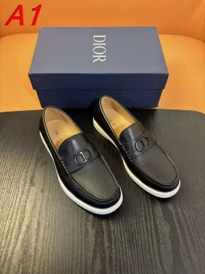 2026入荷【Dior】ローファー レザー(荔枝纹) DD-logo 블랙×ホワイト ビジネス