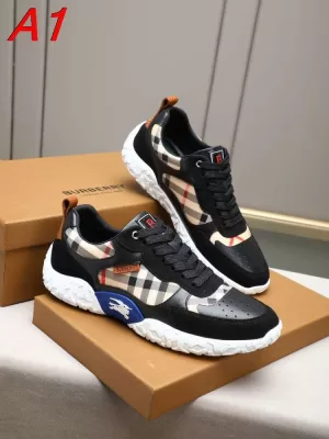 2026入荷【Burberry】スニーカー レザー×キャンバス クラシック格子柄 黒×白×赤 ストリート
