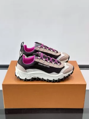 2026新作発表【Louis Vuitton】スニーカーレザー×メッシュ VUITTON装饰 グレー×パープル ストリート
