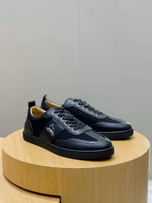 2026新作登場！【Christian Louboutin】スニーカー レザー×ファブリック 拼接縫製  ブラック×シルバー ストリート