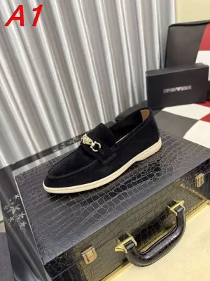 2026入荷しました【Armani】ローファー スエード 狮头金饰 ブラック×ゴールド ビジネス