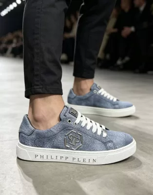 2026新作登場！【Philipp Plein】スニーカー キャンバス ウォッシュドデニム ブルー ストリート