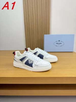 2026入荷【Prada】スニーカー レザー 深青拼接×银饰  White カジュアル