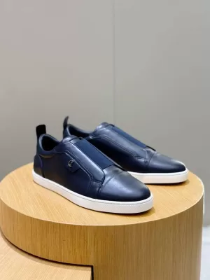 2026入荷【Christian Louboutin】スリッポン レザー 弹性织带×C字五金 ネイビー×白 フォーマル