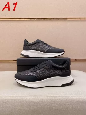 2026発売中！【BOSS】ローカットスニーカー レザー×ファブリック 满印LOGO BLACK×WHITE ストリート