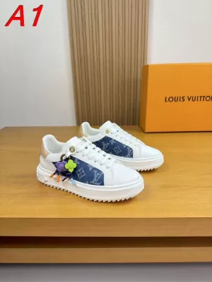 2026入荷【Louis Vuitton】スニーカー レザー×キャンバス モノグラム ホワイト×ネイビー カジュアル