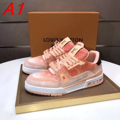 2026新作登場！【Louis Vuitton】スニーカーメッシュ×レザー ロゴ 刺绣 ピンク×オレンジ カジュアル