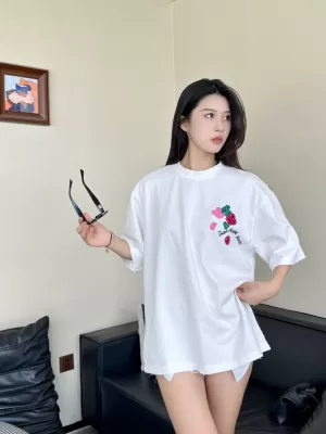 2026 クロムハーツ 夏ニュー 刺繍アップリケ クルーネック半袖Tシャツ デイリービジカジカジュアル ブランド コピー