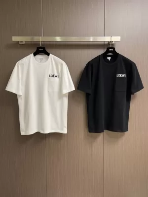 2026 ロエベ 夏ニュー 刺繍ポケット クルーネック半袖Tシャツ リラックスオーバーシルエット ブランド コピー