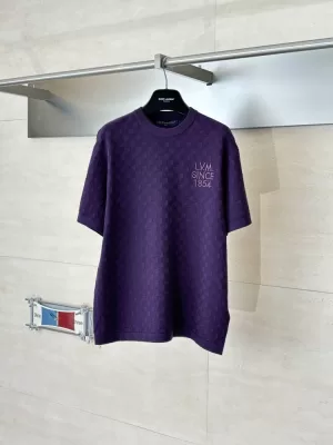 2026 ルイヴィトン 夏新着 チェック柄刺繍 コットン100% クルーネック半袖Tシャツ シンプル合わせやすい ブランド コピー