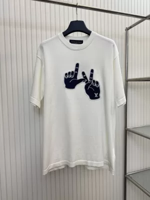 2026 ルイヴィトン 夏新着 刺繍 クルーネック半袖Tシャツ リラックスオーバーシルエット シンプル ブランド コピー