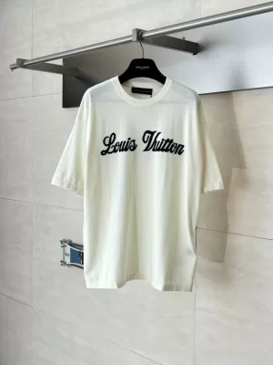 2026 ルイヴィトン 夏ニュー ジャカード×ダブルレイヤー クルーネック半袖Tシャツ ゆったりドロップショルダー ブランド コピー