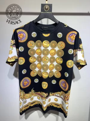 2026 ヴェルサーチ 夏コーデ シルケットコットン クルーネック半袖Tシャツ 洗濯耐久性抜群 ブランド コピー