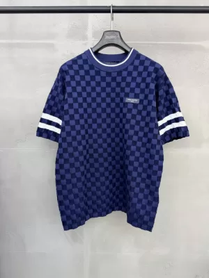 2026 ルイヴィトン 夏新着 チェック柄ジャカード クルーネック半袖Tシャツ 洗濯耐久性抜群 ブランド コピー