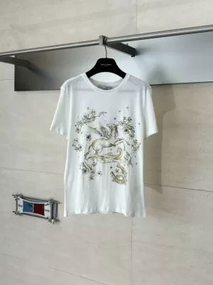 2026 ディオール 夏新着 ホースプリント クルーネック半袖Tシャツ ゆったりドロップショルダー ブランド コピー
