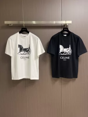 2026 セリーヌ 夏新着 シルケットコットンプリント クルーネック半袖Tシャツ ゆったりドロップショ ブランド コピー