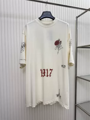 2026 バレンシアガ 夏新着 フラワーモチーフ クルーネック半袖Tシャツ ゆったりドロップショルダー ブランド コピー