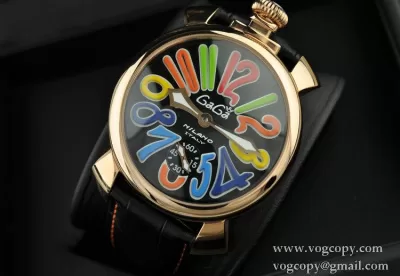 GaGaMILANO ガガミラノ腕時計 日本製クオーツ ケース マルチカラーインデックス ベルト ブラック