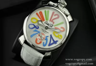 GaGaMILANO ガガミラノ腕時計 ブルー ベルト 2針 機械式手巻き夜光効果 ホワイト ベルト