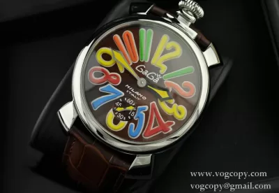 GaGaMILANO ガガミラノ腕時計 マルチカラーインデックス 2針 機械式手巻き夜光効果