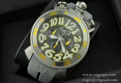 ガガミラノ腕時計 GaGaMILANO 日本製クオーツ　6針 グレー ケース イエロー インデックス