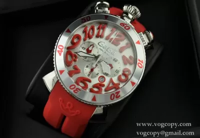 GaGaMILANO ガガミラノ腕時計 日本製クオーツ 6針 クロノグラフ日付表示 レッド ケース インデックス