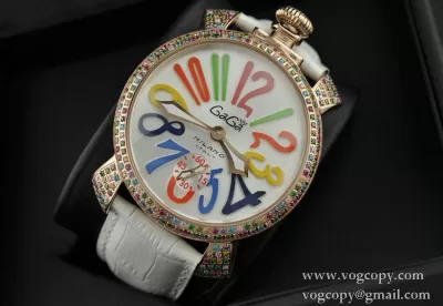 GaGaMILANO ガガミラノ腕時計 2針 機械式手巻き夜光効果 ダイヤベゼル ホワイト ベルト
