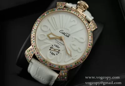 GaGaMILANO ガガミラノ腕時計 日本製クオーツ 2針 機械式手巻き夜光効果 　ホワイト ダイヤベゼル