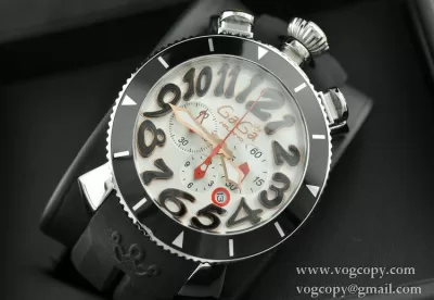 ガガ ミラノクロノ 48mm SSPVD ブラック文字盤黒インデックス クォーツ ラバー