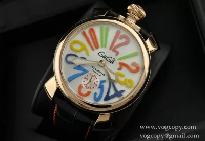 ガガミラノ腕時計 GaGaMILANO ホワイト文字盤　マルチカラーインデックス 手巻 レザー