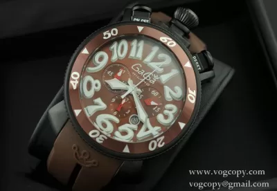 ガガ ミラノ 60545 クロノ 48mm SSPVD ブラウン文字盤白インデックス クォーツ ラバー