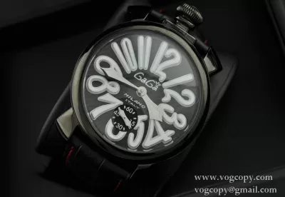 ガガミラノ腕時計 GaGaMILANO ブラック文字盤　白インデックス 手巻 レザー