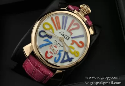 ガガミラノ腕時計 GaGaMILANO ホワイト文字盤　マルチカラーインデックス 手巻 レザー