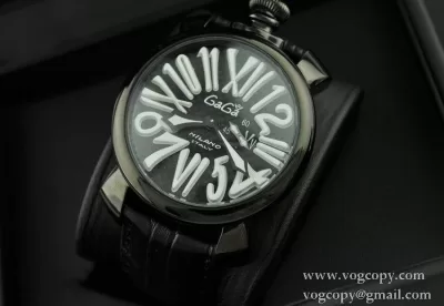 ガガミラノ腕時計 GaGaMILANO 日本製クオーツ インデックス マヌアーレ クロノ 48 SSPVD レザー インデックス インデックス