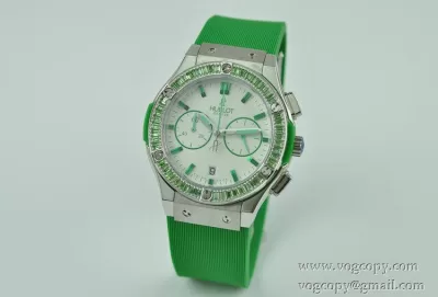 日本製クオーツ Hublotウブロ 女性用腕時計 5針クロノグラフ 日付表示 44MM ダイヤベゼル セラミック ラバー